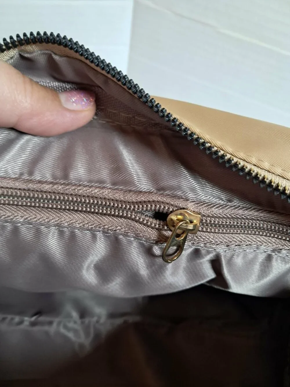 Beige Quilted Nylon Crossbody Shoulder Bag